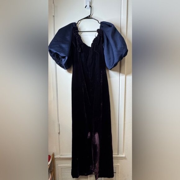 Vintage Victor Costa Saks Fifth Avenue Puff Sleeve Velvet Blue Formal Dress 10 - Picture 8 of 15